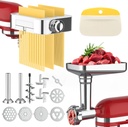 Meat Grinder Pasta Maker Attachment for Kitchenaid Stand Mixers,Set for Kitchenaid Mixer Attachments Includes Metal Food Grinder with Sausage Stuffer Tubes,3 in 1 Pasta Attachment with Dough Cutter