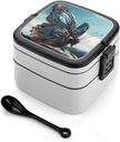 Butterfly Sculpture Bento Box with Compartments Double Layer Bento Lunch Box with Spoon And Handle All-in-One Adult Lunchbox Leakproof Lunch Container for Work Picnic Travel