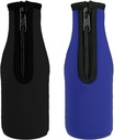 MECCANIXITY Beer Bottle Sleeves Cooler Insulator Collapsible Neoprene Covers with Zipper for 330ml to 350ml, Black Blue 1 Set