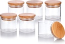 JUVITUS 4 oz Clear Glass Borosilicate Jar with Bamboo Silicone Sealed Lid (6 Pack)