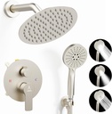 Shower Faucet Set 8IN Brass Rough-In Valve Body Trim Kit Rainfall Included Handle Accessories Complete 2 Functions with Rain Head and Handheld Bathroom Systems (8'', Brushed Nickel)