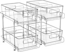 HIHEGD 2-Tier Bathroom Organizer with Dividers, Clear Under Sink and Pull-Out Cabinet Organizer for Kitchen and Pantry Storage