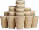 Hot Paper Cups_12 oz Disposable Insulated Corrugated Sleeve Ripple Wall Paper Cup 100 pcs,12oz Cups for Drink，Hot Coffee Cups (Brown)