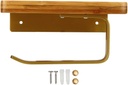Toilet Paper Holder with Wood Shelf, Gold Wall Mount Wooden Shelf for Hanging Roll Tissue Paper Towel Holder for Bathroom Accessories