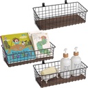 Wall Hanging Baskets 3 Pack, Diversified Wire Basket Shelves of Wooden Style, with Wall Mounted Hooks & Traceless Stickers, for Kitchen Coffee Bar Office Room Garage Storage Organization (Extra Large)
