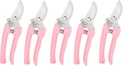 Garden Flower Shears Pruning Shears 6.9 inches Scissors Heavy Duty Plant Scissors for Cutting Flowers, Trimming Plants, Bonsai, Fruits Picking (Pink Handle 5pcs)