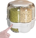 Enfudid Food Grain Storage Container Large Capacity 6-Grid Rice Dispenser, Rotatable Sealed Grain Food Storage Box Rice Bucket Dry Food Fruit Box Kitchen Storage Bucket for Home Kitchen- White 14.3LB