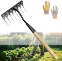 Upgraded Weed Puller Tool, Rust-Proof Manual Weed rake (cultivates Soil with Wooden Handle), 8-Tine Manganese Steel Iron rake for Gardening/Weeding, Gardinia uprooting Tool