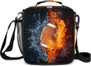 Insulated Lunch Box for Boys Girls, Reusable Lunch Bags with Adjustable Shoulder Strap and Water Bottle Holder for Kids Adult, Football Lunch Tote Bag for Office Work School