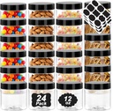 12oz Plastic Jars with Black Lids, 24 Pack Clear PET Jars Containers with Airtight Lids, Leakproof Round Plastic Storage Jar for Dry Food Storage, Candy, Crafts, or Cosmetics