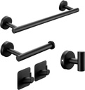 Matte Black Bathroom Hardware Set, 5 Pieces Bathroom Accessories Set,Stainless Steel 16 Inch Bath Towel Bar Set Wall Mounted,Robe Towel Hooks, Toilet Paper Holder,Towel Racks for Bathroom SP-60008-N