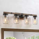 LNC Rustic Bathroom Light Fixtures Farmhouse Vanity Lighting with Mason Jar Glass, Wooden Finished, 29 inches, Brown, 4-Light , White
