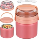 2-in-1 Insulated Thermo for Hot Food with Tritan Snack Box Container 13.5oz Food Jar for Kids Lunch Container Soup Thermal with Spoon Stainless Steel Wide Mouth Vacuum for School Office Travel
