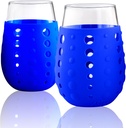 Artland 15 oz Hydra Sip Glasses with Blue Silicone Sleeves in a Gift Box (Set of 2), Small, Blue Jean Blue
