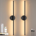 Wireless Battery Operated Wall Sconce Set of 2, Black 10000 mAh Rechargeable Wall Lights Fixture with Remote Control, LED 3000K-6000K Dimmable Magnetic Wall Lamp Decor for Bedroom Living Room, 31.5 ''