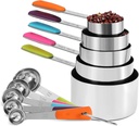 Measuring Cups and Spoons Set Stainless Steel 10 Piece for Cooking and Baking (5 Cups + 5 Spoons, Colorful Handles)