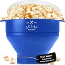 Zulay Microwave Popcorn Popper Bowl Maker with Lid - Collapsible, BPA-Free Silicone, Dishwasher Safe, Wide Spacious Size, No Oil Needed - Family Movie Night Supplies - Blue