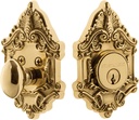 Nostalgic Warehouse 726054 Victorian Plate Single Cylinder Deadbolt Victorian Door Knob in Polished Brass,