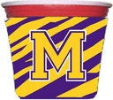 Tiger Stripe - Purple Gold Letter M Monogram Initial Red Solo Cup Beverage Insulator Hugger