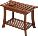 Teak Shower Bench, 24 Inch Teak Shower Stool 300lbs Wood Shower Chair Seat with Storage Shelf Towel Rack for Bathroom Indoor and Outdoor Use