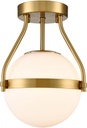 HOLKIRT Modern Light Fixture,Mid Century Semi Flush Mount Ceiling Light,Kitchen Light Fixtures Hallway Light Fixtures Ceiling,Brass Globe Ceiling Light Bedroom with Opal Glass 7Inch/18CM
