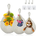 Wall Hanging Fruit Baskets for Kitchen, 3 Pack Woven Boho Organizer Hanging Basket with 6 Strong Hooks for Potato Onion Produce Storage, White