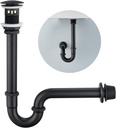 Brass P Trap with Bathroom Sink Stopper : 1-1/4 Sink Drain Bottle Trap Set with Overflow - Adjustable Height, Matte Black - Complete Basin Sink Plumbing Kit for Pipe Replacement