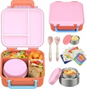 Kids Bento Lunch Box with 9oz Soup Thermo Leakproof Lunch Food Containers 4 Compartment with Insulated Hot Food Jar for Kid Toddler Girls Boys to School, Trvael