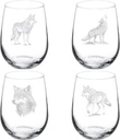 MIP 17 oz Stemless Set of 4 Wine Glass Gift Goblet Wolf Collection Set