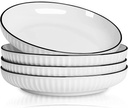 8" Large Pasta Bowls：24 oz Ceramic Bowl Plates Set of 4：Microwave Dishwasher Safe Shallow Dinner Bowls - Kitchen/Party/Home Daily Use/Restaurant - Gifts for Newlyweds/Households,Black Rim