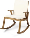Christopher Knight Home Brent Outdoor Acacia Wood Rocking Chair with Water-Resistant, Teak Finish/Cream Cushion