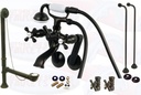 Oil Rubbed Bronze Vintage Wall Mount Clawfoot Tub Filler Kit With Drain, Single Offset Water Suppies, Floor Stops and Connection Fittings - Model KBFP-CCK269ORB-SO