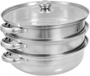 Ciieeo 1set Stainless Steel Steamer Pot Multi-functional Food Steamer for Cooking Rice Dumplings Fish More Double Layer Design Comfortable Scald Handles Kitchen Essential Gadget