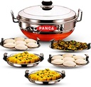 Stainless Steel 5 Plate Idli Cooker Multi Kadai 2 Idli Plate | 2 Dhokla | 1 Patra | Momo Steamer,Copper Bottom Idli Maker Stainless Steel Idly Pot, 15 Litre