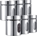 Mimorou 6 Pack Kitchen Canisters Set Airtight Coffee Sugar Tea Candy Storage Jars with Window Glass Stainless Steel Containers with Lids for Flour Cookies Spices Grains Kitchen Decorations(20 oz)