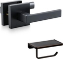 Linkaa Bathroom Accessories Bedroom Bathroom Hardware (Black Door Lever Set （Passage,no Lock,1 Pack） + Toilet Paper Holder with Shelf Oil Rub Bronze 1 Pack