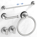 Brushed Nickel Suction Cup Bathroom Accessories Set,Towel Racks for Bathroom,5 Piece Bathroom Hardware Set Restroom Accessories,Includes 24" Towel Bar,Towel Ring,Toilet Paper Holder,Suction Cup Hooks