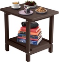 18.9x15x17.9in HDPE Outdoor Side Table, Weatherproof Small Outdoor Table for Adirondack, Patio, Porch, Balcony, Poolside (2-Tier, Coffee)