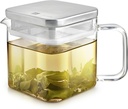 Teabloom Stackable Cube Glass Teapot for All Types of Teas – 27 oz (800mL) – Heat-Resistant Borosilicate Glass, Stainless Steel Filter Lid, Space-Saving Stackable Design