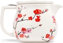 Tea Forte Fiore Sakura Cherry Blossom Ceramic Teapot with Removable Stainless Steel Infuser Basket and Lid, Steeps 24 oz. Loose Leaf Tea, Lid and Teapot Dishwasher & Microwave Safe