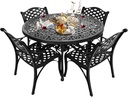 5 Piece Patio Dinning Set Weather Resistant Outdoor Dining Table and Chairs Set, Cast Aluminum Patio Furniture Set for 4 with Umbrella Hole, Black Bistro Dining Set for Garden/Porch/Yard