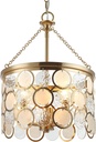 Kira Home Estelle 18" Modern Chic 3-Light Crystal Pendant Chandelier, Wavy Glass + Capiz Shell Accents, Cool Brass Finish