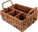 Healifty Woven Storage Basket for Cutlery Multi-Grid Utensil Organizer Decorative Handcrafted Grass Basket Lid for Kitchen and Dining