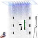 Digital Display Shower Faucet Set With 14x20 Inch LED Rainfall Shower Head,Brass Handheld Sprayer And 6pcs Body Jets,Full Body Shower System (Chrome)