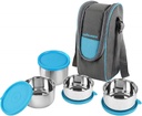 Cello Steelox Stainless Steel Lunch Box-4 Steel, Blue, (Capacities - 225ml, 375ml x 2, 550ml)