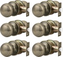 Probrico 6 Pack Door Knobs Interior Antique Brass, Closet Door Knobs No Lock, Keyless Passage Door Handles