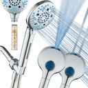AquaCare High Pressure 10 Spray Mode Filtered Showerhead - Handheld Shower Head Filters Chlorine to Heal Dry Skin, Revive Hair - Dual Power Wash Cleans Tub, Tile, Pets - Hard Water Softener, Chrome