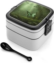 Bento Lunch Box for Women Lunch Containers for Adults Green Forest Butterfly Double Layered Lunchbox Large Capacity Bento Box with Cutlery for Work Picnic Camping Travel