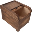 Wooden Rice Storage Container with Sliding Lid, Wood Food Container for Cereal, Grains, Flour, Dark Brown