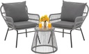 Bezseller 3-Piece Outdoor Patio Set - 20" Wide Seating w/ 2" Thick Cushions, 14.2" Seat Height - Modern Boho Furniture for Gardens, Balcony & Apartments